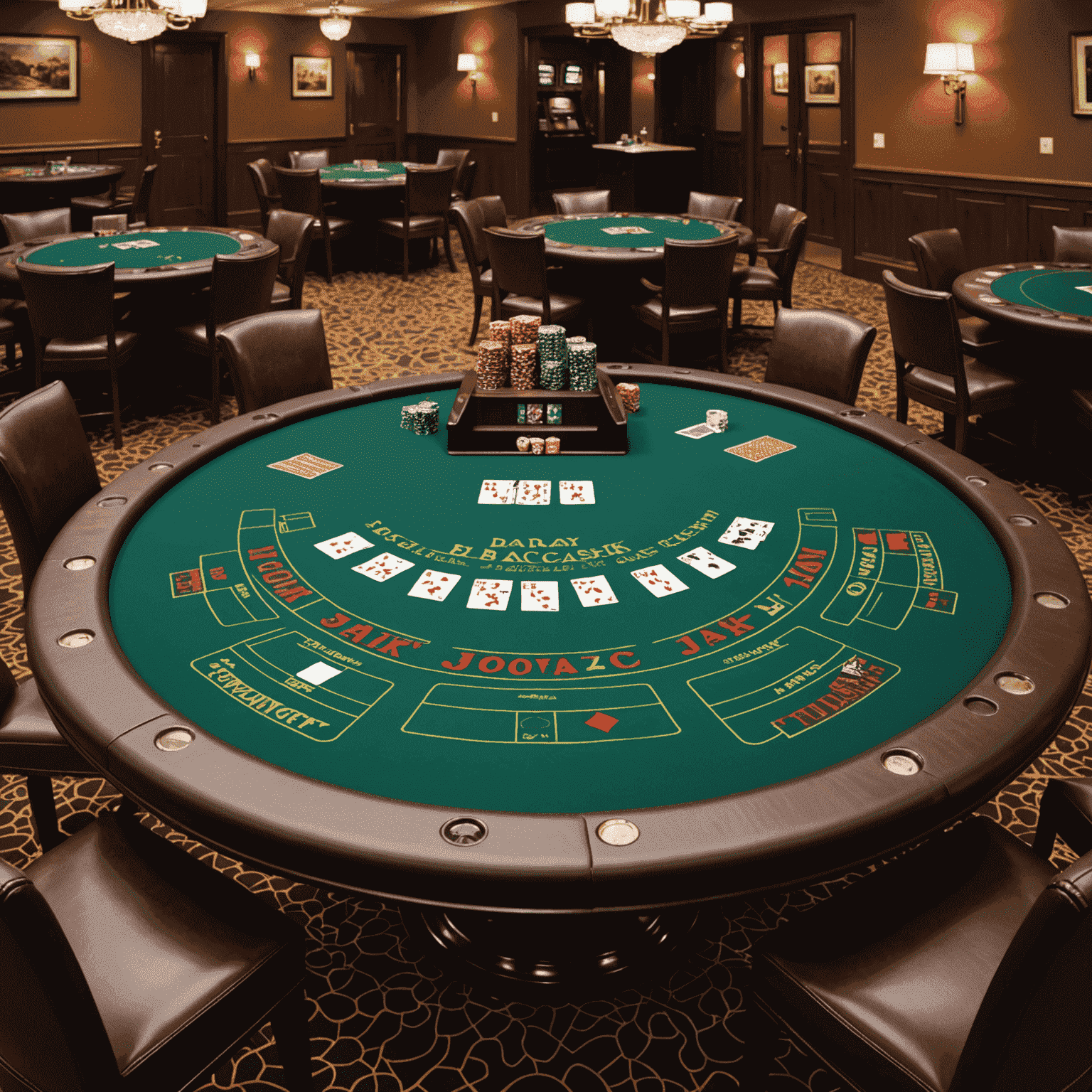 Blackjack Bonanza game table with cards dealt and chips stacked